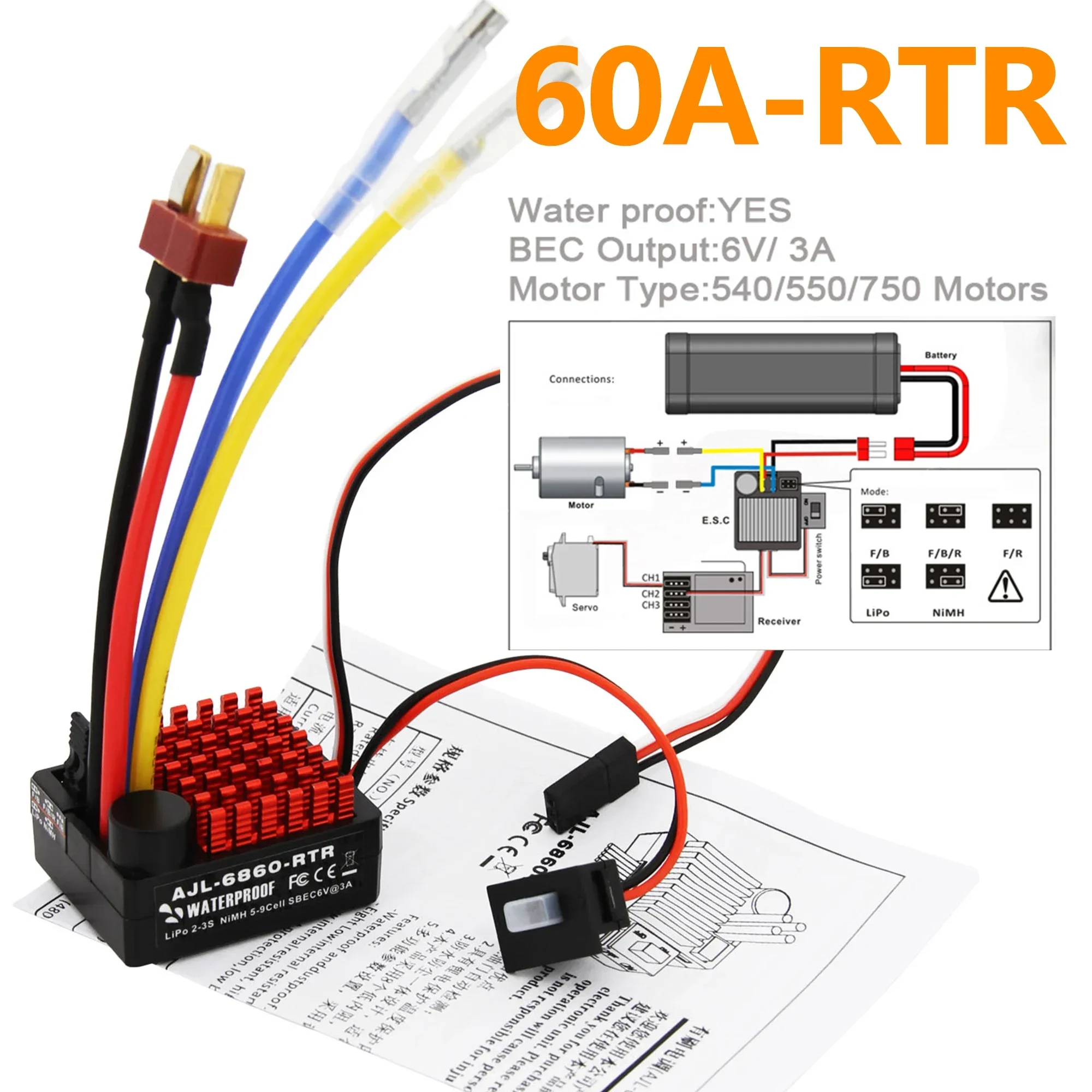 60A ESC escovado à prova d'águ - Esc Waterproof 60A avaliação e preço